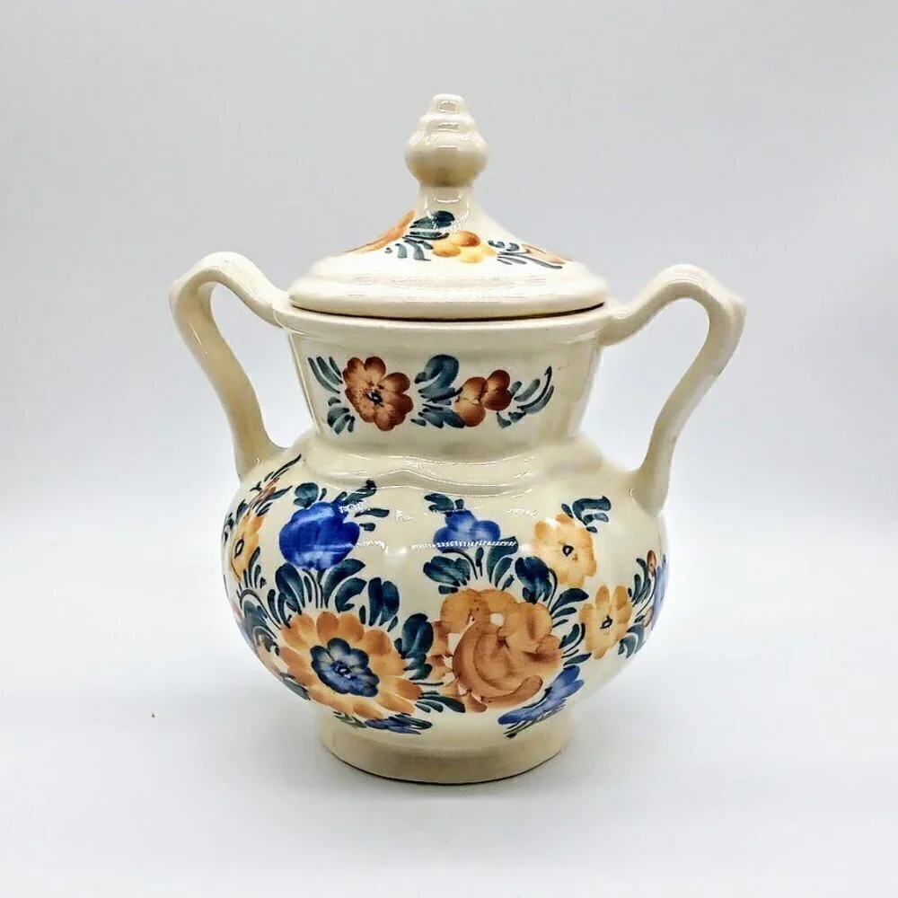 Vintage Wloclawek Poland Handpainted Faience Floral Ceramic Covered Vase - Picture 2 of 6
